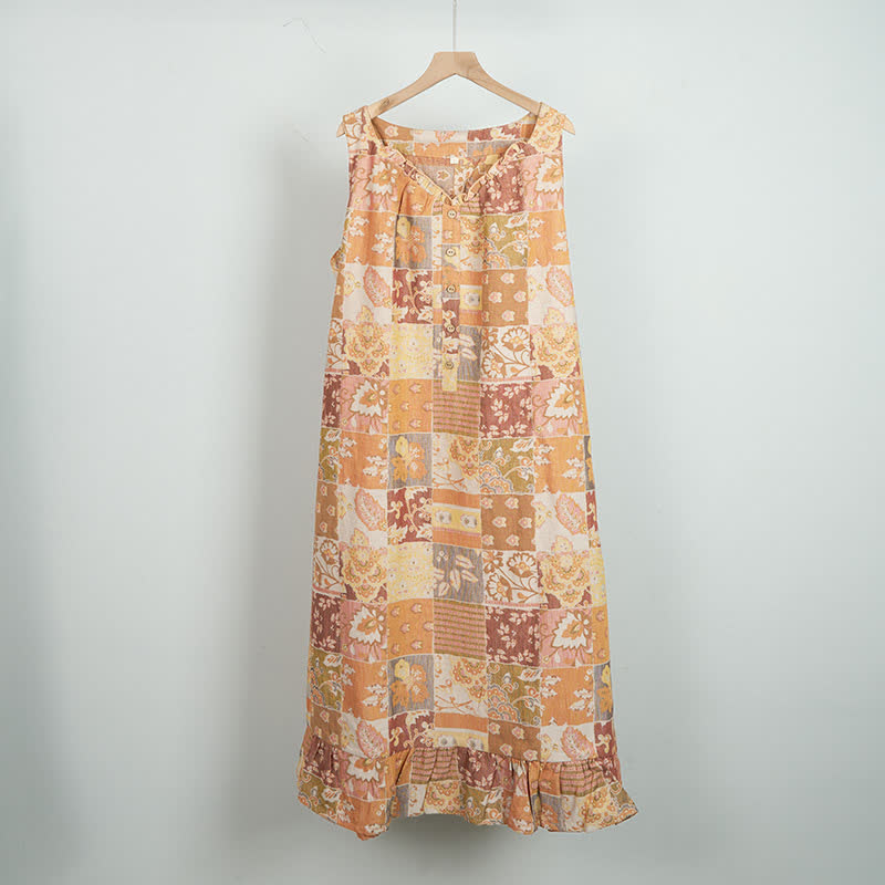 Ethnic Floral Cotton Sleeveless Nightdress - image 3