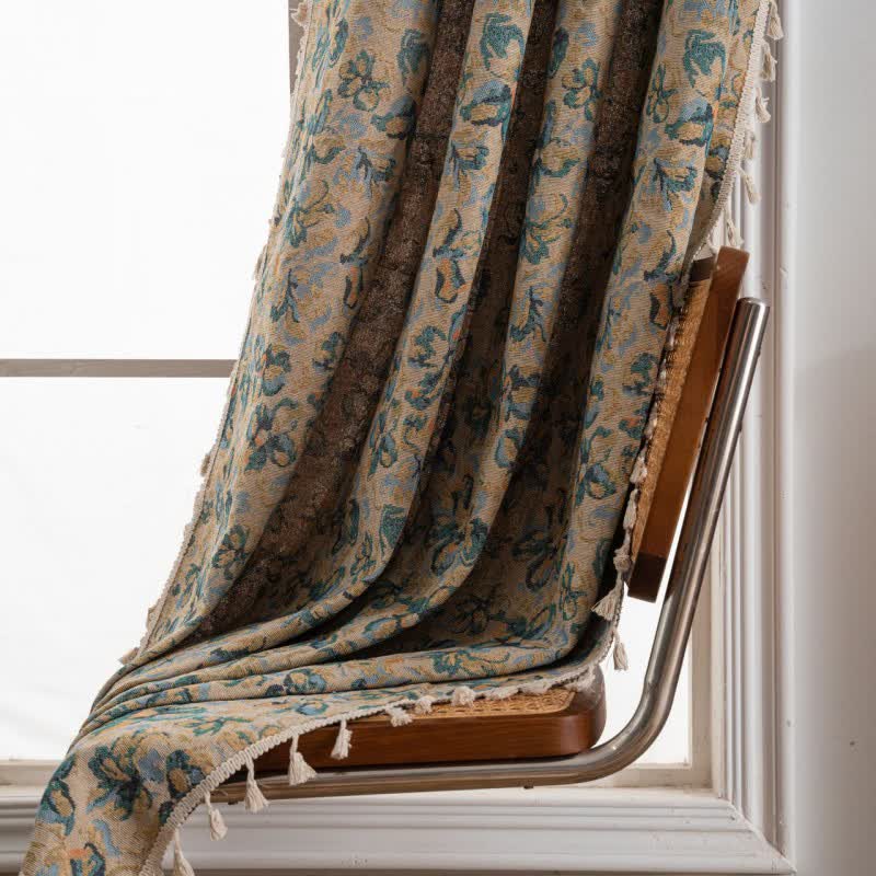 Rustic Blue Floral Light Filtering Curtain - image 2