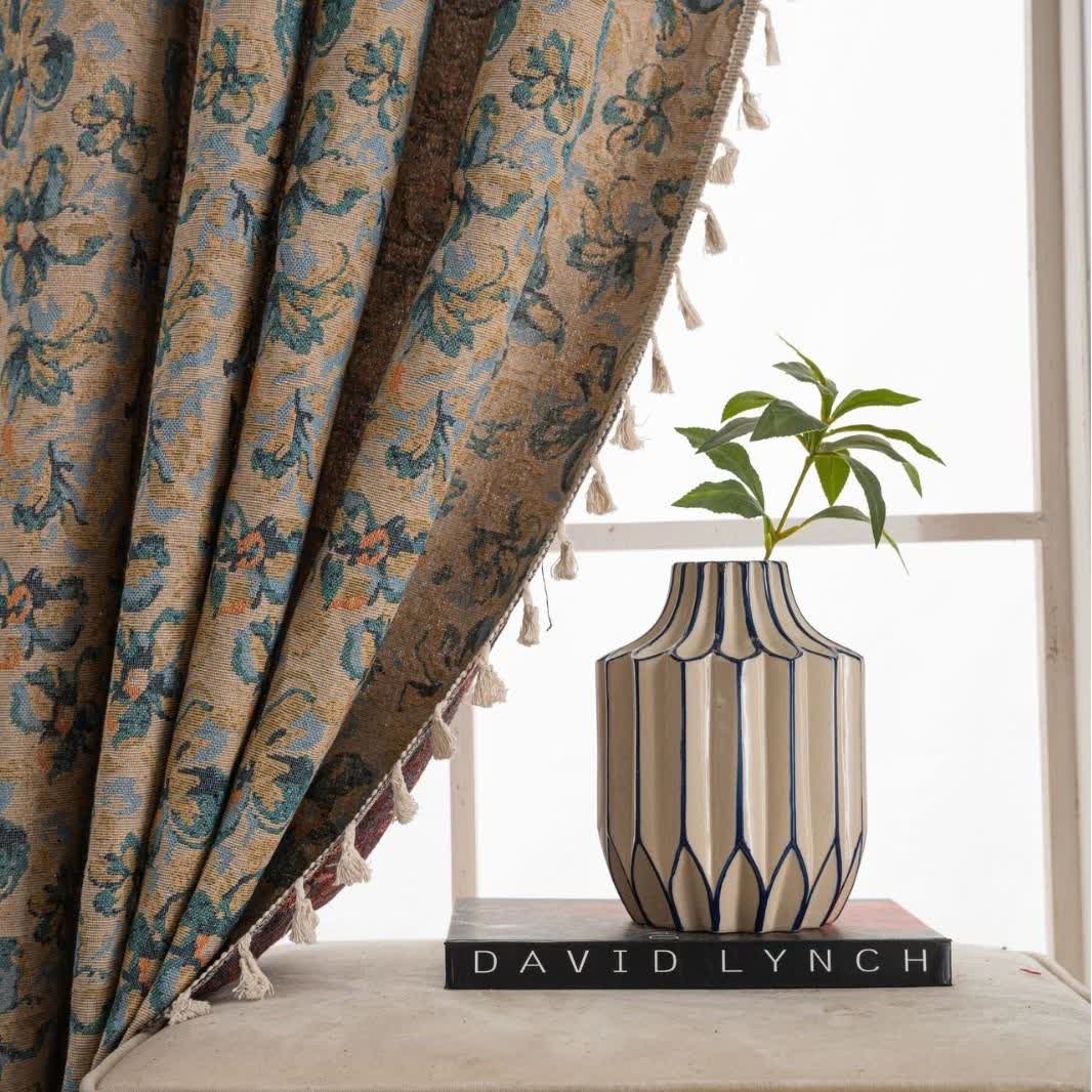 Rustic Blue Floral Light Filtering Curtain - image 3