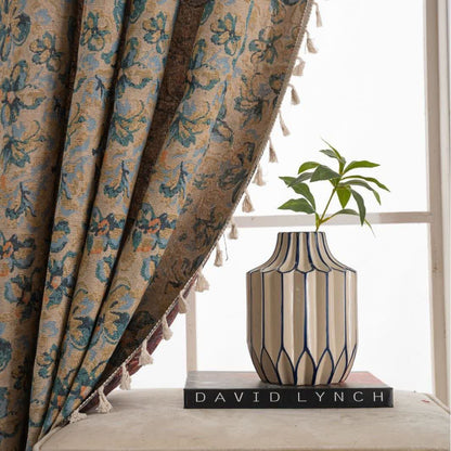 Rustic Blue Floral Light Filtering Curtain - image 3