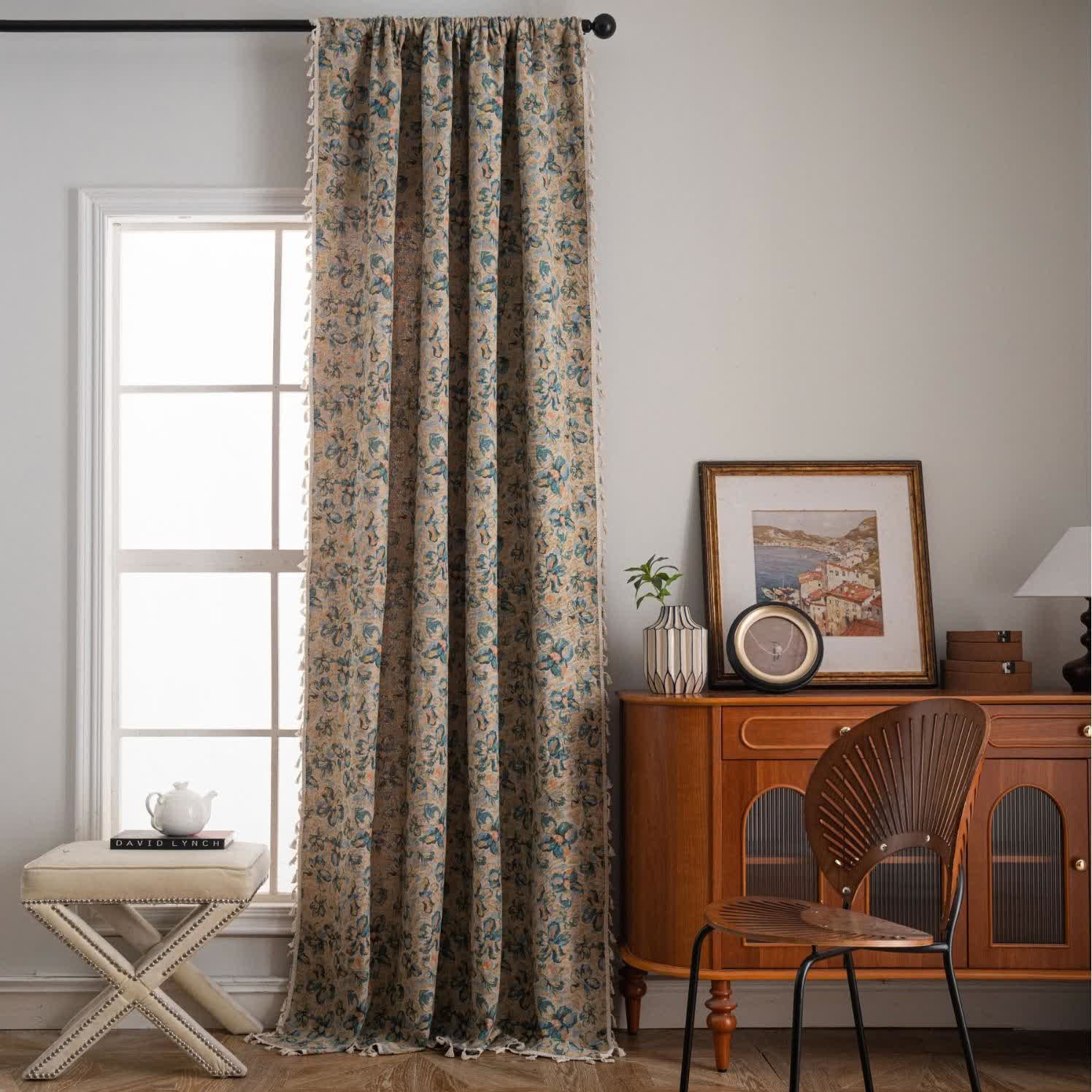 Rustic Blue Floral Light Filtering Curtain - image 1