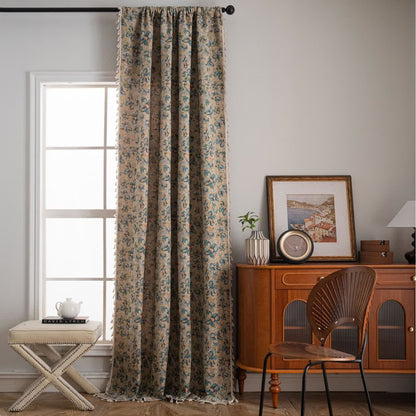 Rustic Blue Floral Light Filtering Curtain - image 1