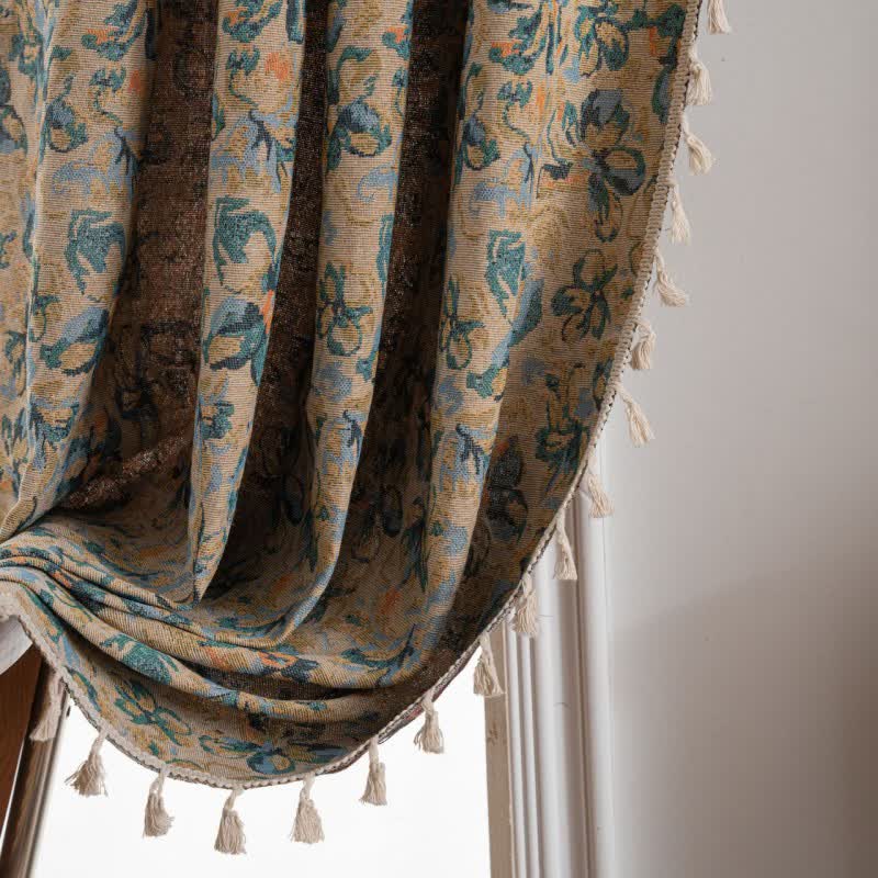Rustic Blue Floral Light Filtering Curtain - image 4