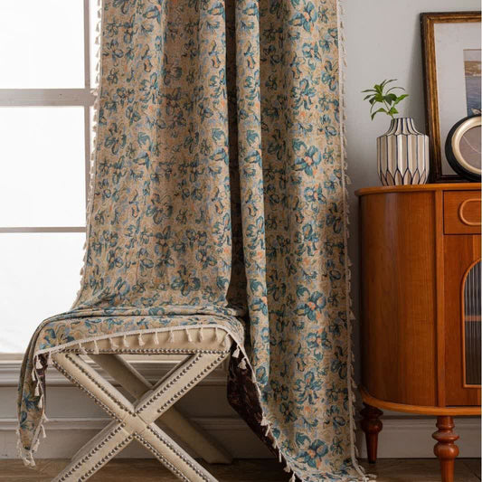Rustic Blue Floral Light Filtering Curtain - image 0