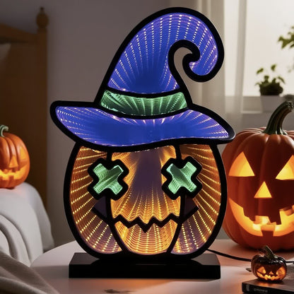 Halloween Infinity Lights Pumpkin with Hat - image 1