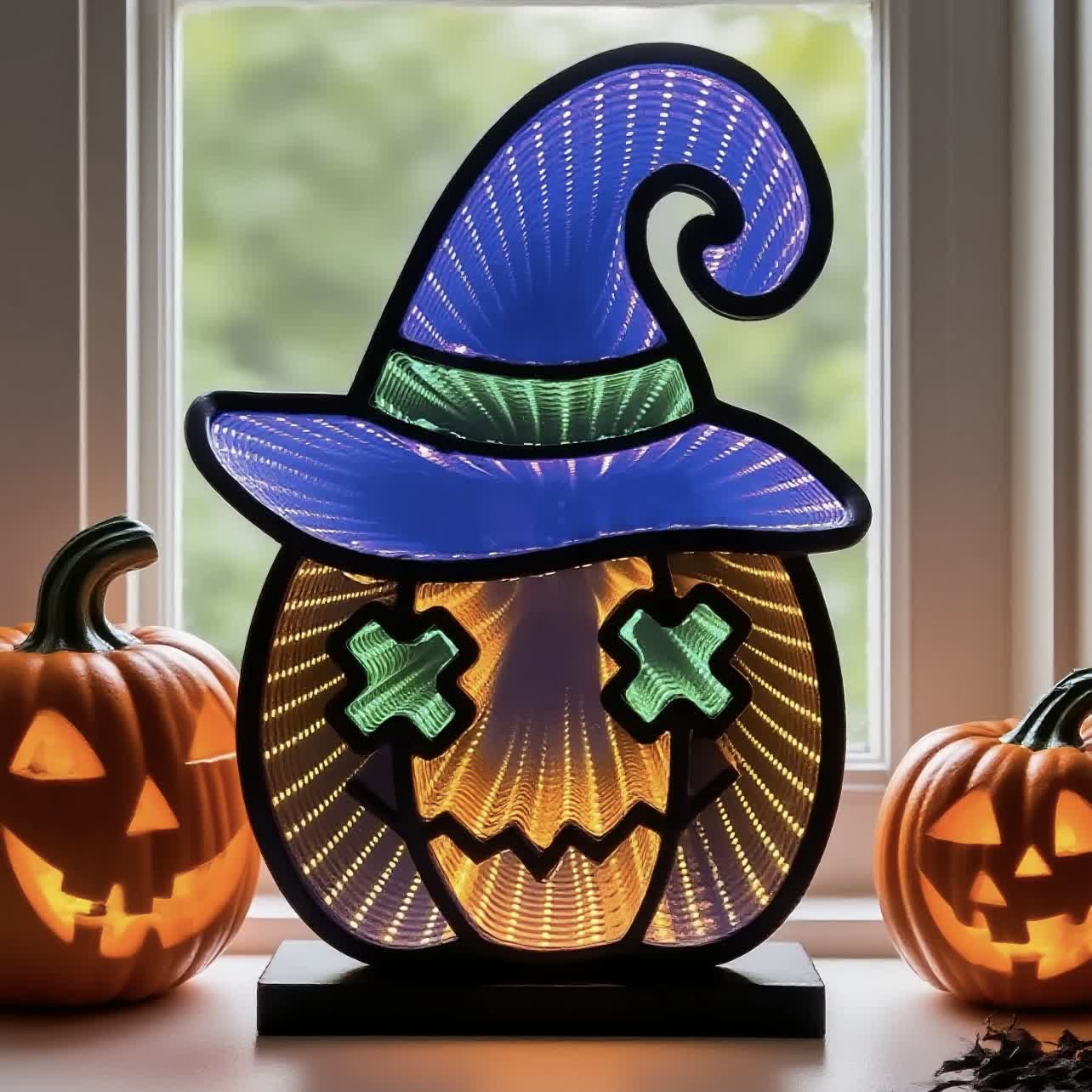 Halloween Infinity Lights Pumpkin with Hat - image 2