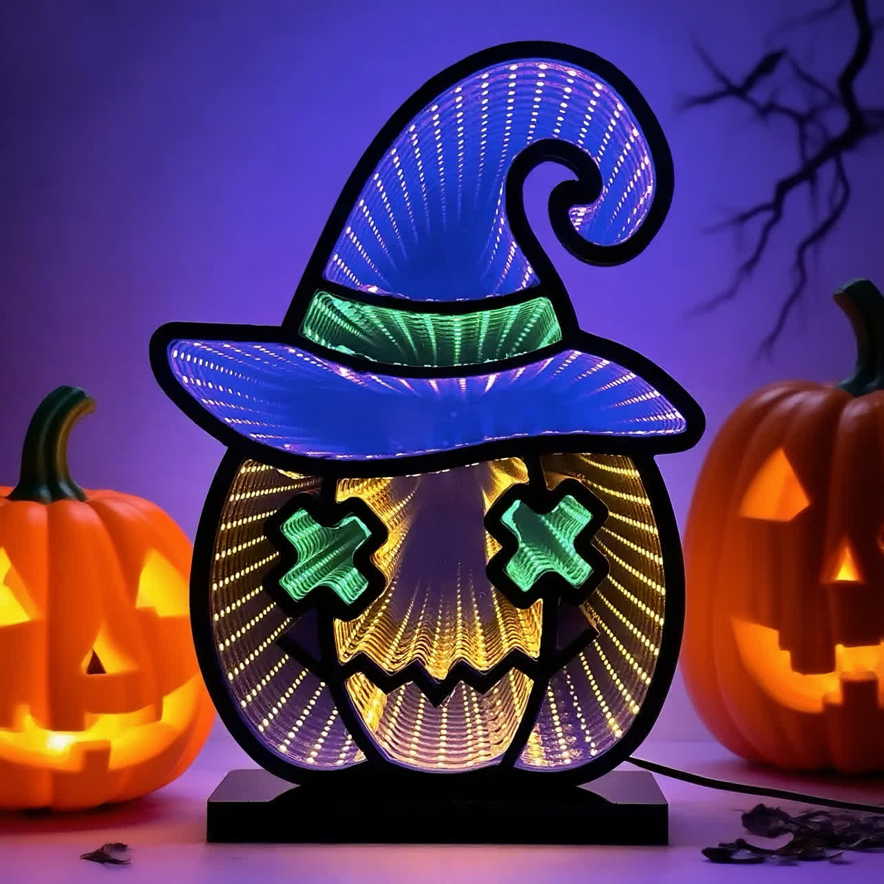 Halloween Infinity Lights Pumpkin with Hat - 2PCS - 2.36"W x 7.87"L x 11.02"H - image 0