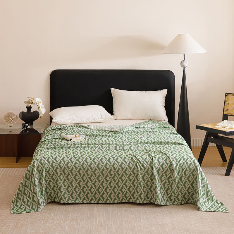 Geometric Plaid Cooling Sheet Bedspread - Green - Queen - image 10