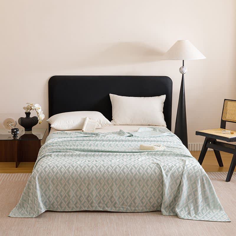 Geometric Plaid Cooling Sheet Bedspread - Blue - Queen - image 8