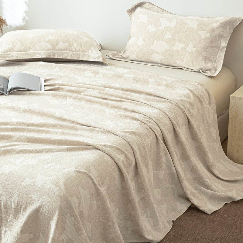 Ginkgo Leaf Textured Cotton Linen Bedspread - image 2