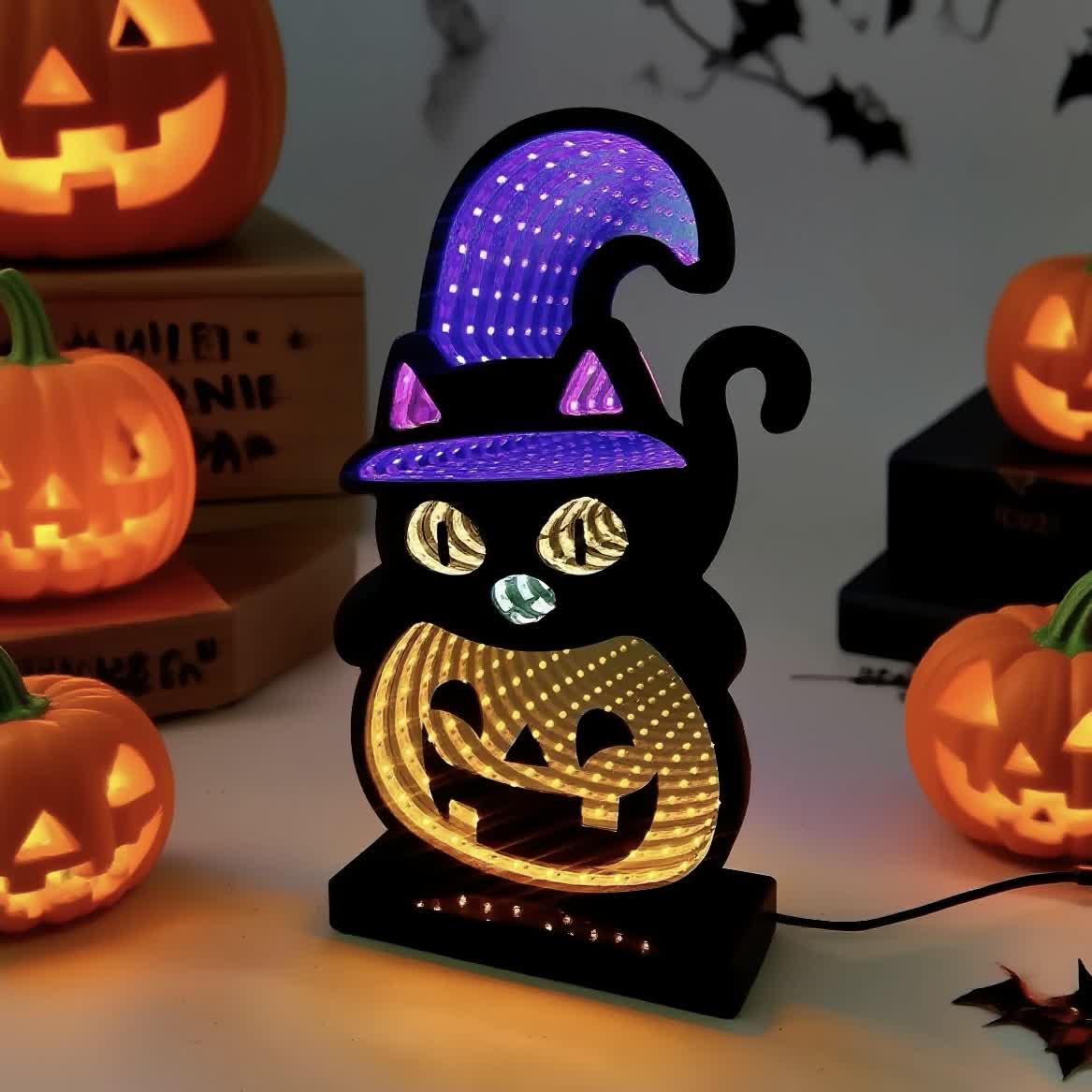 3D Black Cat Pumpkin Infinity Lights - image 5