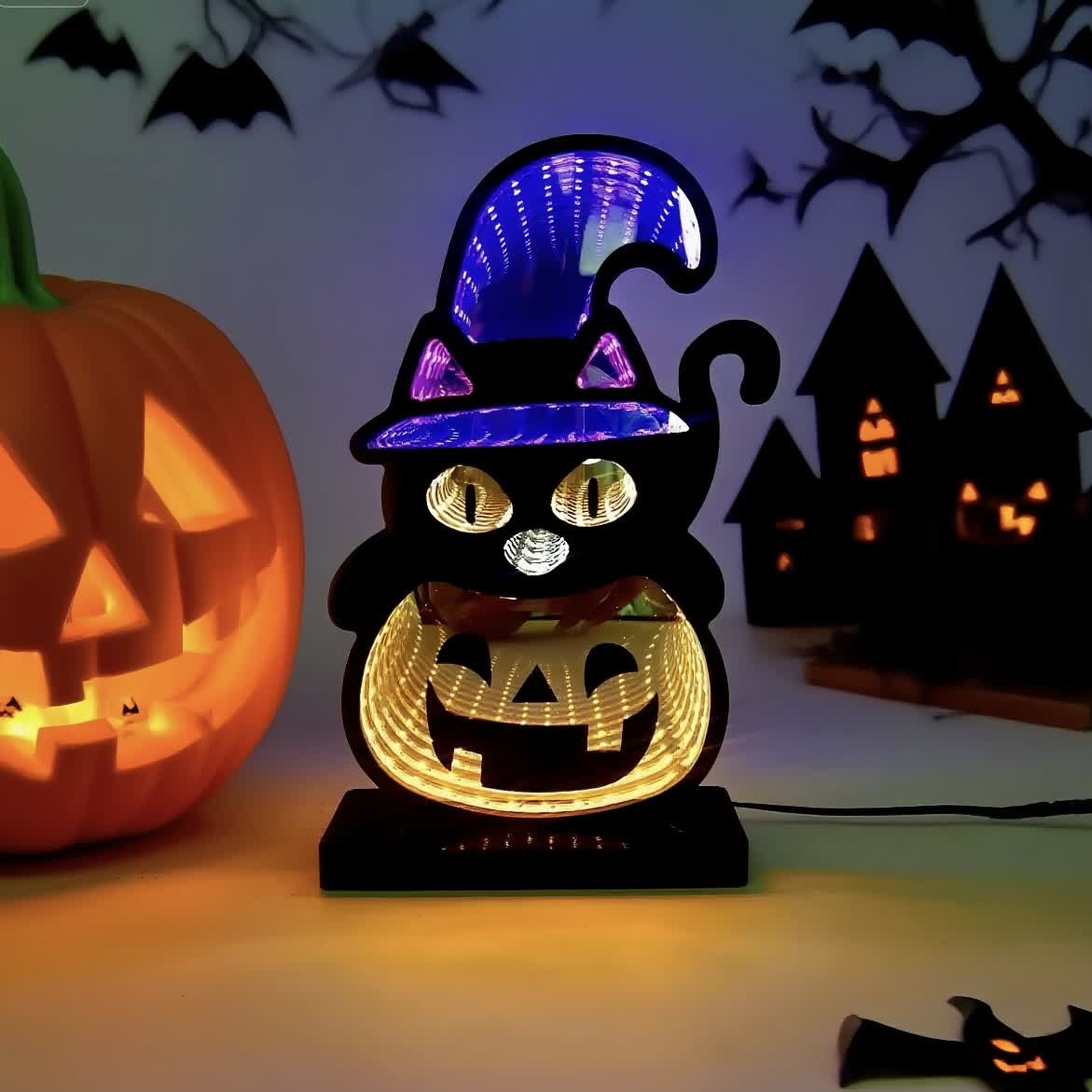 3D Black Cat Pumpkin Infinity Lights - image 1