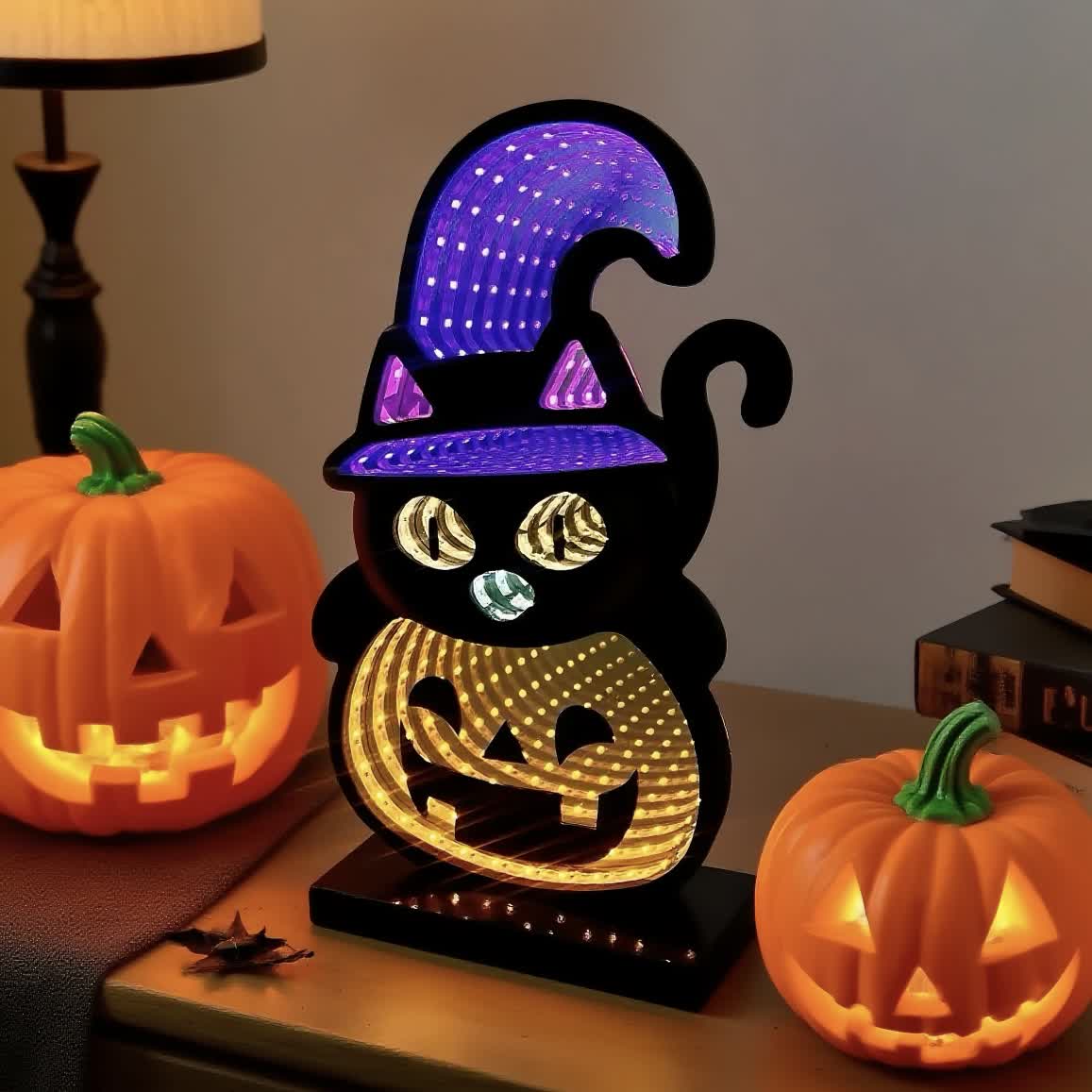 3D Black Cat Pumpkin Infinity Lights - image 4