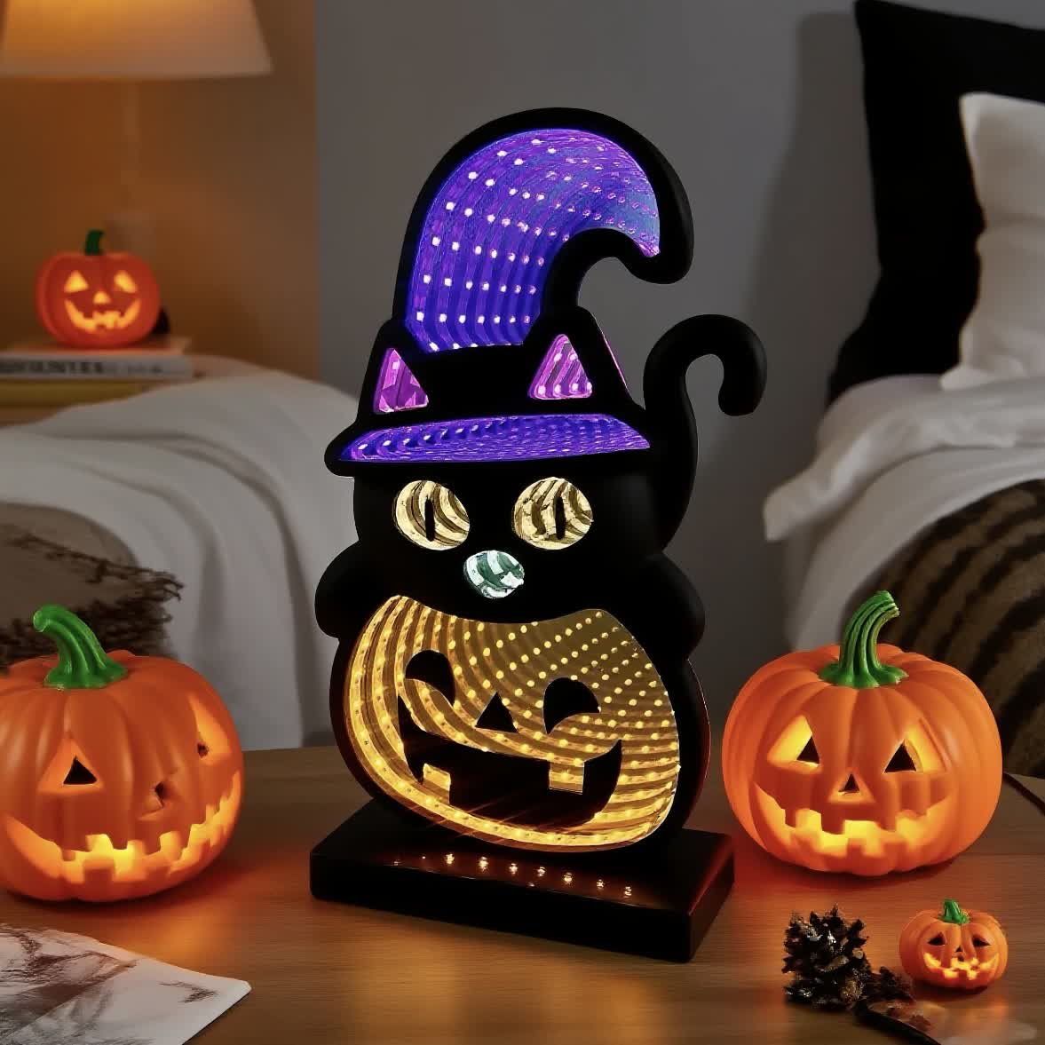 3D Black Cat Pumpkin Infinity Lights - image 2