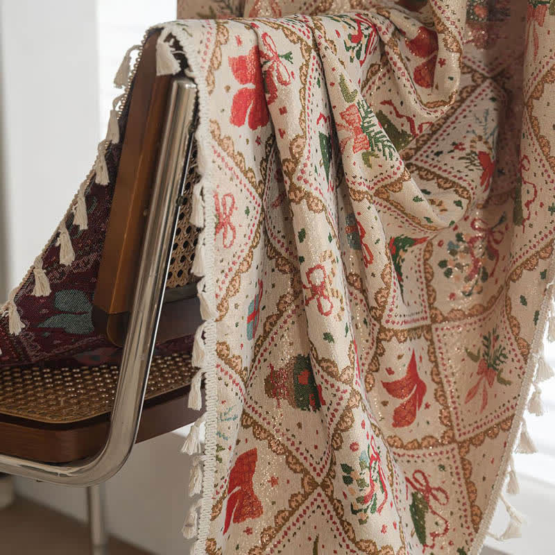 Christmas Tree & Bow Print Holiday Curtain - image 4