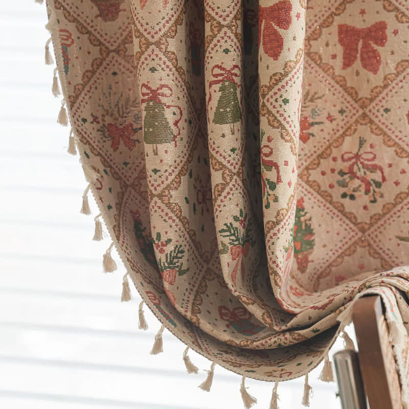 Christmas Tree & Bow Print Holiday Curtain - image 3