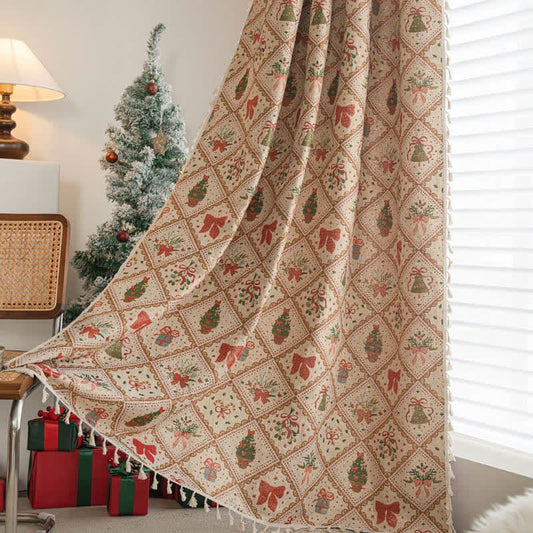 Christmas Tree & Bow Print Holiday Curtain - Rod Pocket - 59" x 102" - image 0