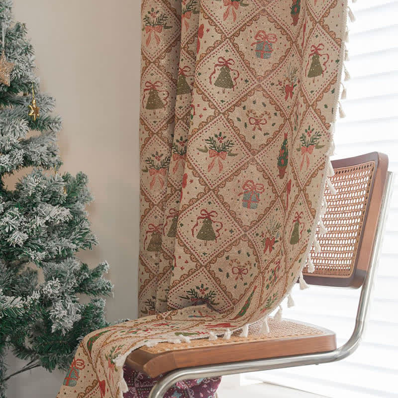 Christmas Tree & Bow Print Holiday Curtain - image 2
