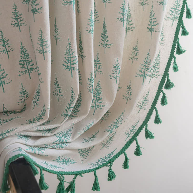Green Fir Tree Print Curtain - image 5