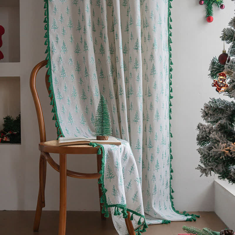 Green Fir Tree Print Curtain - Rod Pocket - 59" x 102" - image 0