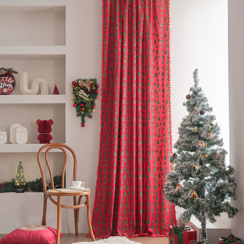Christmas Fir Tree Holiday Curtain - image 1