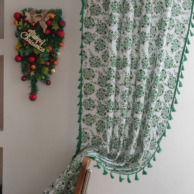 Christmas Floral Edelweiss Print Curtain - image 3