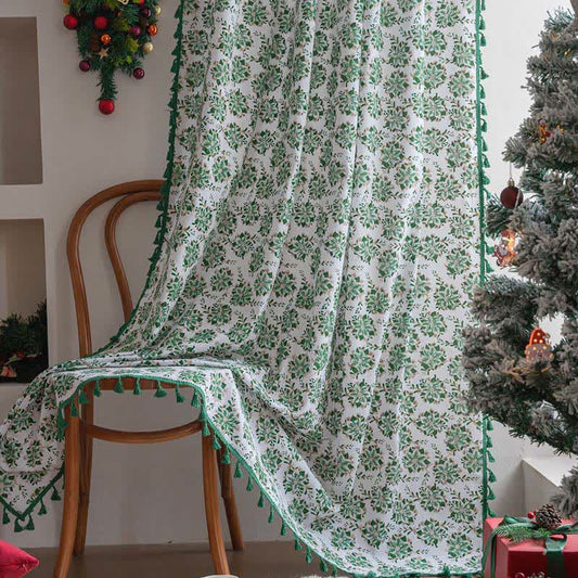Christmas Floral Edelweiss Print Curtain - Rod Pocket - 59" x 102" - image 0