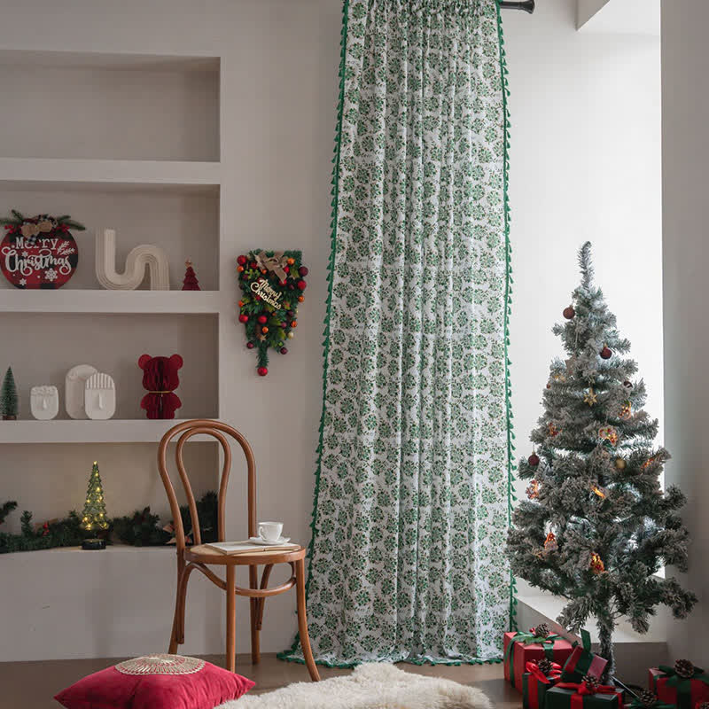 Christmas Floral Edelweiss Print Curtain - image 1