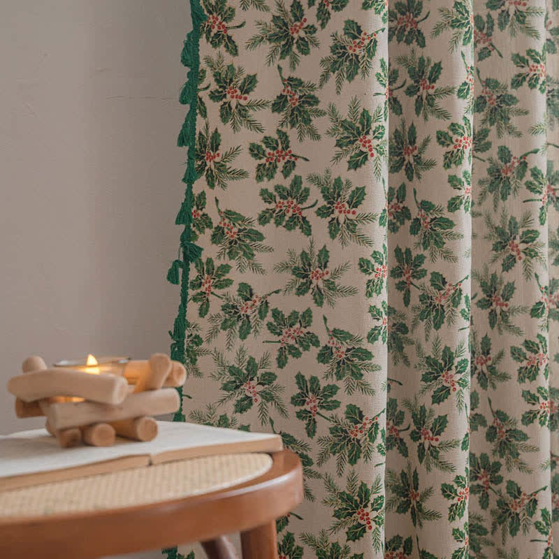 Christmas Holly Leaf Print Curtain - image 3