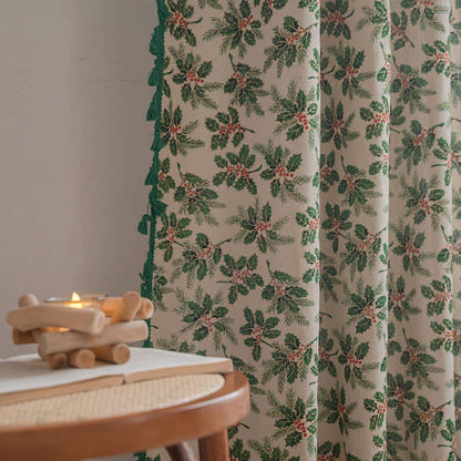 Christmas Holly Leaf Print Curtain - image 3