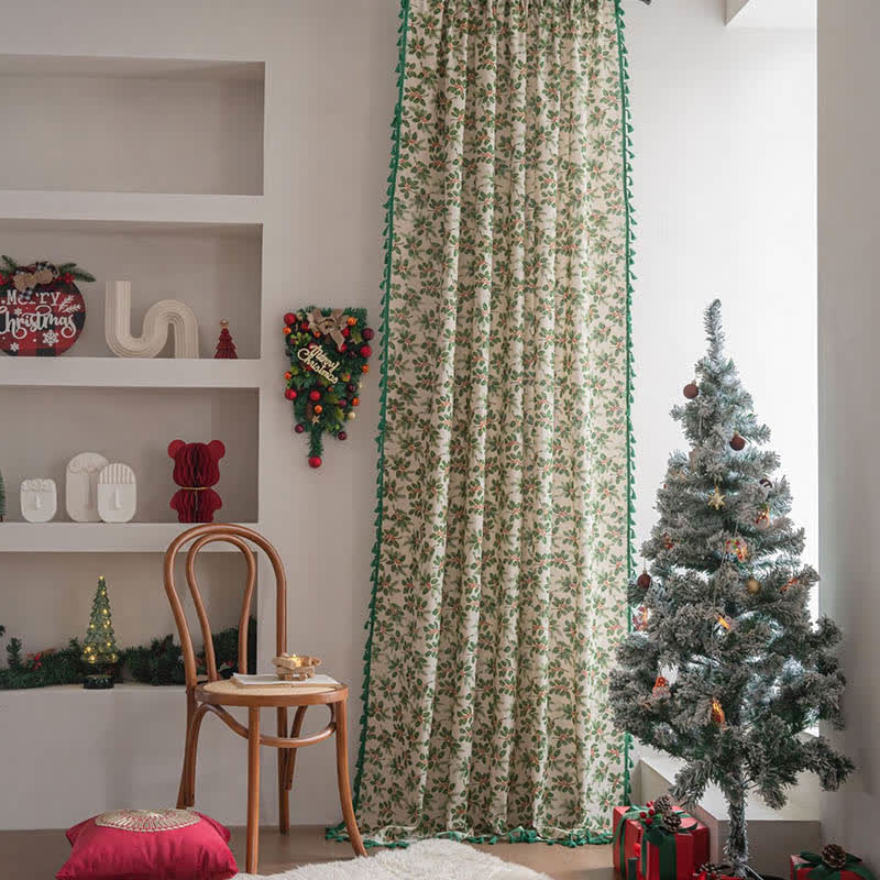 Christmas Holly Leaf Print Curtain - image 1