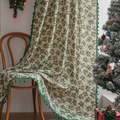 Christmas Holly Leaf Print Curtain - Rod Pocket - 59" x 102" - image 0