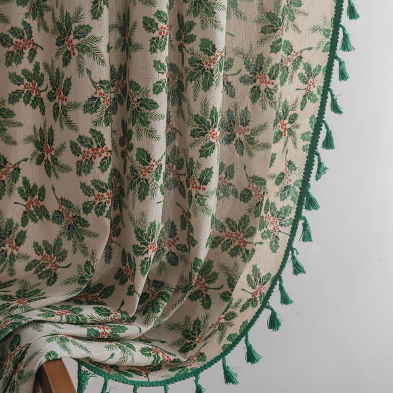 Christmas Holly Leaf Print Curtain - image 4
