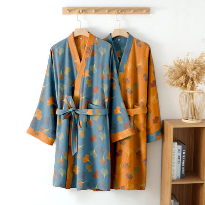 Ginkgo Biloba Cotton Gauze Kimono Robe - image 1
