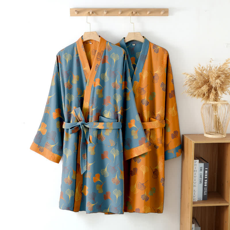 Ginkgo Biloba Cotton Gauze Kimono Robe - image 1