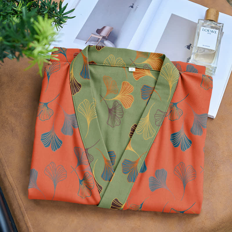 Ginkgo Biloba Cotton Gauze Kimono Robe - image 24