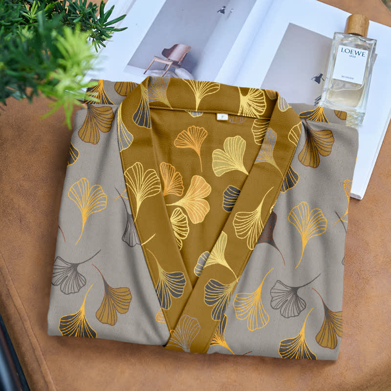 Ginkgo Biloba Cotton Gauze Kimono Robe - image 14