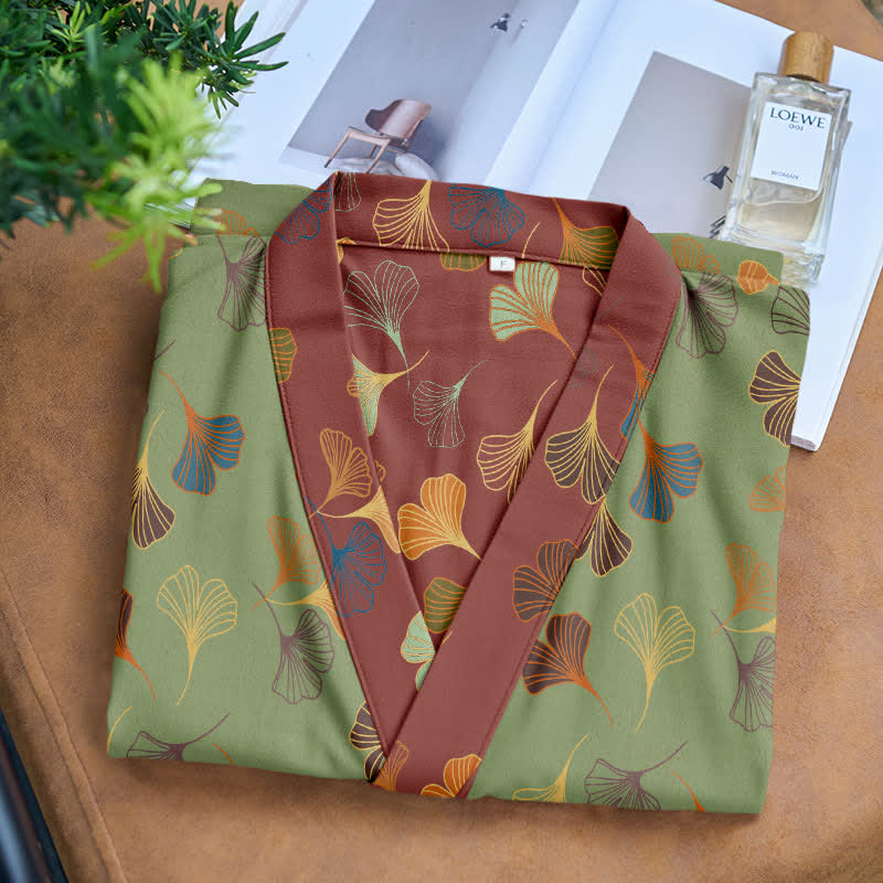 Ginkgo Biloba Cotton Gauze Kimono Robe - image 19