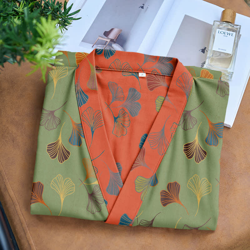 Ginkgo Biloba Cotton Gauze Kimono Robe - image 26