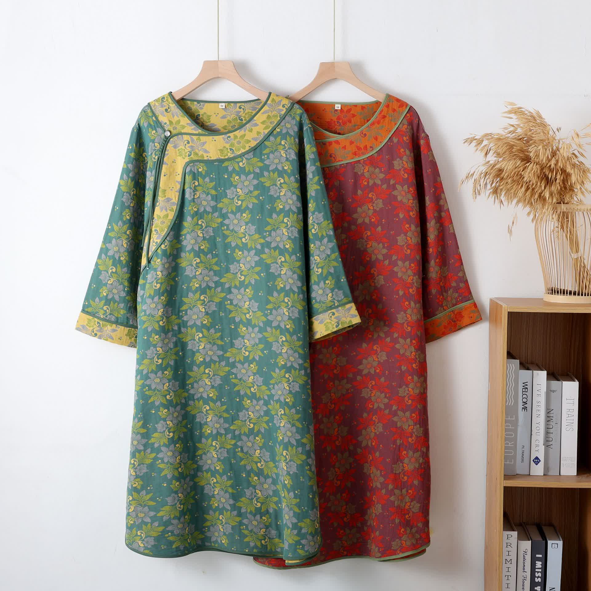 Jacquard Cotton Gauze Floral Nightgown - image 0