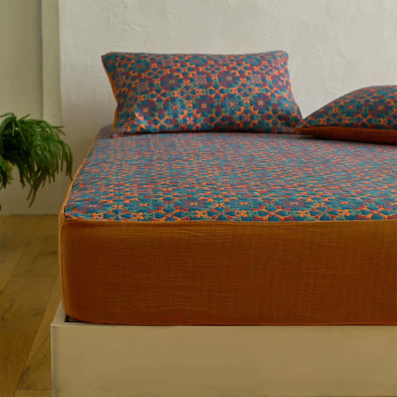 Retro Geometric Pattern Cotton Fitted Sheet - image 3