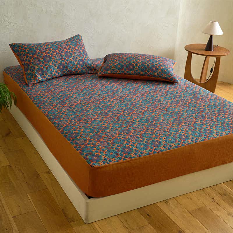 Retro Geometric Pattern Cotton Fitted Sheet - image 1