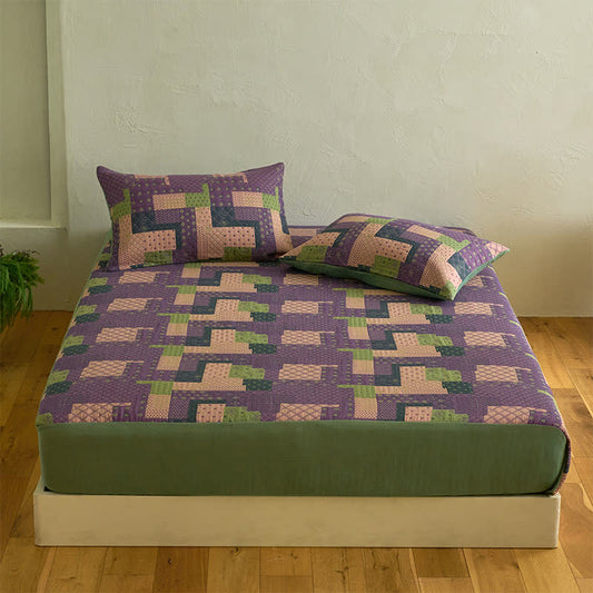 Patchwork Cotton Gauze Jacquard Fitted Sheet - Sheet with 2PCS Pillowcases - King - image 0