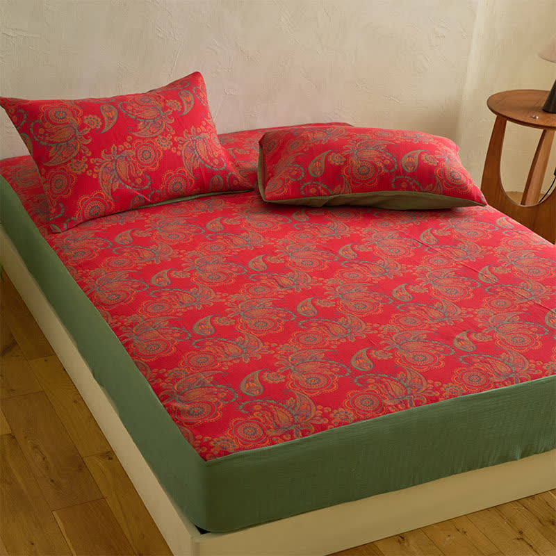 Paisley Floral Cotton Jacquard Fitted Sheet - image 1