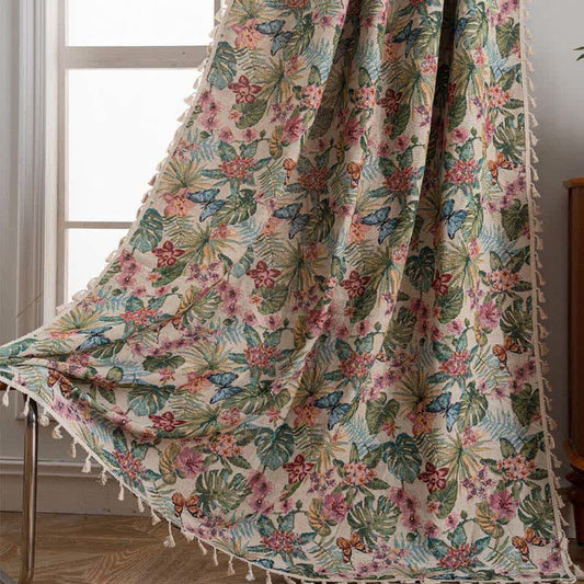 Tropical Monstera Butterfly Jacquard Curtain - Rod Pocket - 59" x 102" - image 0