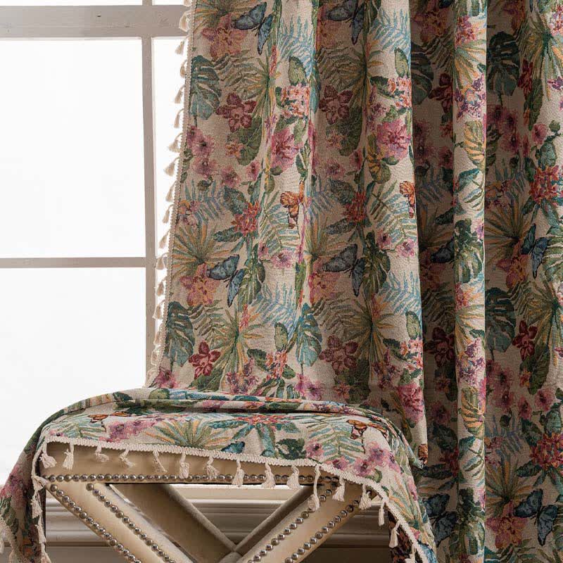 Tropical Monstera Butterfly Jacquard Curtain - image 3