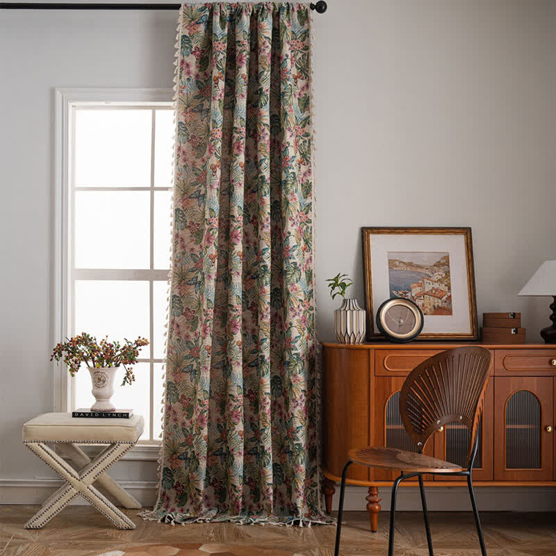 Tropical Monstera Butterfly Jacquard Curtain - image 1