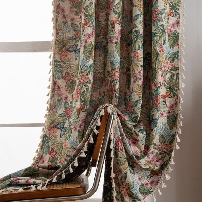 Tropical Monstera Butterfly Jacquard Curtain - image 4