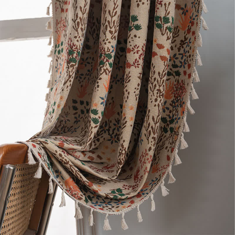 Nature-inspired Leaf Jacquard Tassel Curtain - image 3