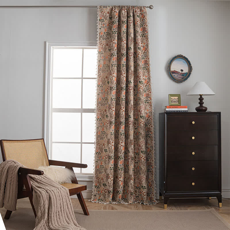 Nature-inspired Leaf Jacquard Tassel Curtain - image 1
